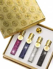 What woman wouldn't adore having her daily choice of four Swarovski pavé-studded pocket sprays-one in glistening fuchsia (Chinatown), one in cobalt blue (Nuits de Noho), one in silver-crystal (the Scent of Peace), and one in black (Bond No.