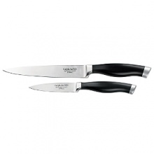 From apples to asparagus and peaches to peppers, you'll be well equipped to prepare all kinds of fresh produce with this carefully selected cutlery duo. Use the 3.5 paring knife for peeling and pitting fruits. The 6 utility knife is the perfect in-between size for dozens of daily tasks from quartering apples and potatoes to slicing cucumbers and summer squash. Full tang design provides better balance and superior strength. One piece forging of blade, bolster and tang for long-lasting durability. No parts to separate. Ergonomic grip handle uniquely contoured for one size fits all comfort. High carbon, no-stain German steel from tip to tang. Sharpens more easily than ordinary stainless and maintains its edge longer. Resists rust, stains, discoloration. Each knife type individually balanced for efficiency and comfort. Fully tapered from cutting edge to spine and from tip to heel for superior strength and greater cutting versatility. Hand-ground to a perfect, equal edge and fine satin finish. Patented handle labels make knife identification easy.