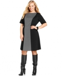 A slimming colorblocked design elegantly highlights Style&co.'s short sleeve plus size dress-- it's perfect for work!