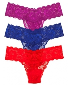 A flattering low-rise thong in fun, fashion colors. Slightly sheer with a thick lace waistband. Style #NEVER03Z