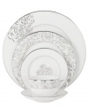 Luxe bone china blossoms into the gorgeous Sunday Rose place settings with Monique Lhuillier's designer touch. Modern dinnerware shapes edged in glistening platinum, luscious blooms and twinkling dots add chic elegance to special occasions.