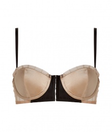 Combine the best of both worlds with this ultra-luxe corselette - Hook and eye front closure, contrasting pale pink cups with lacy trim, adjustable straps, cleavage enhancing - Wear under practically any outfit or alone to amp up the sexy factor - Made by highend lingerie label Kiki de Montparnasse