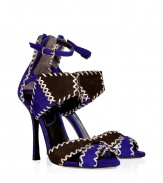 With their cool color-blocking and intricately laced patchworked seams, these strappy sandals from Edmundo Castillo guarantee a contemporary-chic polish to your look - Open toe, buckled ankle strap, tonal back zip, softly flared stiletto heel - Pair with pencil skirts and breezy silk tops