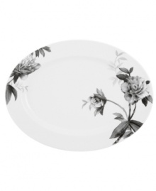 Subdued in shades of gray, the vivacious florals of Moonlit Garden dinnerware adorn this sleek oval serving platter with modern romance. In durable Lenox porcelain. Qualifies for Rebate