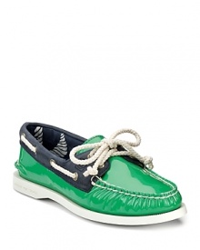 A bright slick of patent updates Sperry Top-Sider's classic boat shoe.