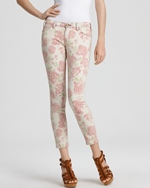 Current/Elliott Jeans - Floral Printed Stiletto in Red Rose