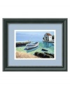 Picture life at sea in Morning Reflections. A weathered sailboat rocks gently in luminous blue water in this idyllic art print. A beaded inner edge and satin-black finish gives the wooden frame a classic, versatile look.