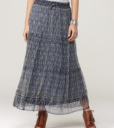 Lucky Brand Jeans teams up with textile designer John Robshaw for this limited-edition skirt, which features a bohemian maxi length and artisan-inspired print. Pair it with a tee and booties for easy style.