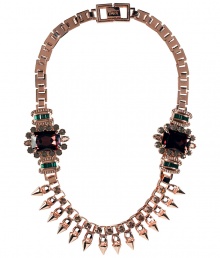 Give your look a fierce edge with Mawis crystal embellished spike necklace - Dark red, dark green and grey crystals, flat chain with logo engraved closure, rose gold-plated brass - Wear over everything from tees or button-downs to tailored cocktail frocks