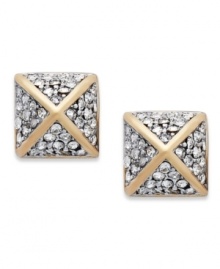 Golden style with a shimmering edge. Juicy Couture's pyramid stud earrings shine with glass stone accents. Crafted in gold tone mixed metal. Approximate diameter: 3/8 inch.