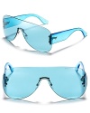 Make a sunny statement in flat, translucent shield sunglasses from Emporio Armani.