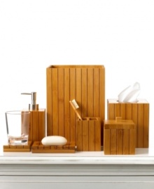 Retreat to the bath. With a sleek design in smooth bamboo wood, this Martha Stewart Collection canister offers the best of modern and natural worlds.