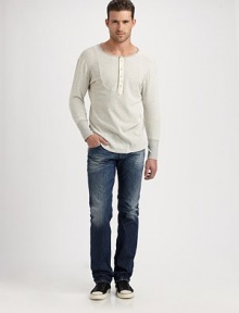 Lightweight, breathable cotton crewneck with a slubby knit finish.CrewneckFive-button placketCottonMachine washImported