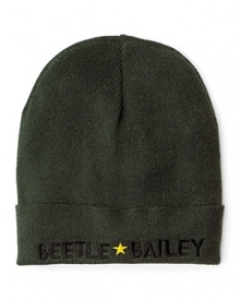 Soft merino wool cap, featuring a cuffed end with embroidered Beetle Bailey lettering.