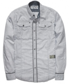 Change your pattern of casual dress with this slub-striped workshirt from DKNY.