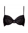 Add instant sex appeal with this comfortable and sultry bra from Elle MacPherson Intimates  - Adjustable narrow straps, soft cups, hook and eye closure, lace and bow detail, front seaming - Perfect underneath your favorite dress or on its own in the boudoir