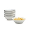 Set of 12 clean, white cereal or soup bowls - perfect for catering, large groups or everyday, easy use! Comes in a great cardboard box with handles for storage or transporting. Dishwasher and microwave safe.