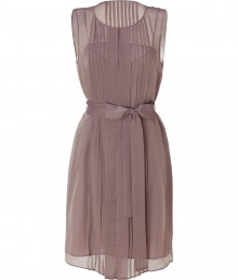 Inject romantic whimsy to your day look with this feminine frock from Hoss Intropia - Round neck, front seam detail, short sleeves, sheer overlay with solid underlay, self-tie belt, all-over pleating - Style with a cropped cardigan and peep-toe platforms