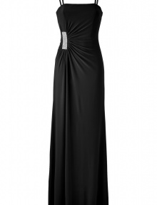 With its glamorous crystal embellished waist and flattering gather, Steffen Schrauts black evening gown is a contemporary-chic choice for a stunning after-dark debut - Adjustable spaghetti straps, straight neckline, gathered side detail with crystal embellishment, hidden back zip - Fitted top, loosely draped skirt - Wear with heels and a shimmering metallic box clutch