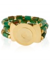 It's high style times three in this multi-row stretch bracelet from Robert Lee Morris. The bracelet has three rows of green resin beads with accents and a centerpiece crafted from gold-tone mixed metal. Approximate length: 7-1/2 inches.