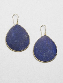 From the Polished Rock Candy Collection. A stunningly large drop of mottled lapis set in radiant 18k gold. Lapis18k goldDrop, about 1.2Hook backImported 