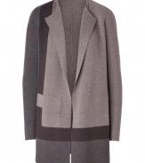 Finish your casual look on an exquisitely luxe note with Akris tonal taupe color-blocked cashmere cardigan, detailed with an open silhouette for a flawless minimalist finish - Rounded neckline, long sleeves, side slit pockets - Long fitted cut - Pair with an immaculately tailored shirt and jeans