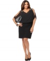 Xscape delivers a plus size dress that combines the best of two silhouettes-a sheer bodice features a blouson-style fit that's balanced by a pleated skirt with curve-hugging appeal.