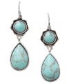 Add inspiration to your look with a sweet, vintage-themed accessory. Fossil's unique teardrop-shaped earrings feature round and pear-cut reconstituted turquoise. Set in vintage silver tone mixed metal. Approximate drop: 1-1/3 inches.