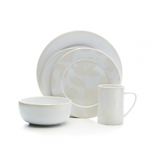 Echo Design's Flirty Floral dinnerware collection features a subtle, shimmering floral pattern brightened by a pure white porcelain body.