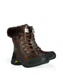 Brave the elements in style this season with UGG Australias ultra warm Adirondack II lace-up boots, finished with waterproof full grain leather and sheepskin lining for an ultra luxe edge - Rounded toe, leather and suede upper, canvas lace-up front, thick rubber lug sole - Pair with sporty outerwear and fun, bright knitwear