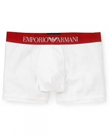 A bold logo waistband trims the subtly stylish cotton boxer brief from Emporio Armani.