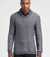 A textured shawl pullover sweater goes the distance when looking to beat winters' chill in style. This rendition is impeccably crafted in a rich modal and wool blend for long-lasting comfort and warmth.Shawl collarRibbed knit collar, cuffs and hem73% modal/27% woolDry cleanImported