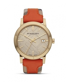 Burberry Leather Watch with Checked Face, 38mm