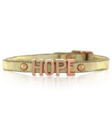 High hopes. BCBGeneration's affirmation bracelet, crafted from gold-tone and rose gold-tone mixed metal, delivers a powerful message in one word, and makes a strong fashion statement, too. Approximate length: 8 inches.