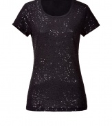 Shimmer into new season glamour with DKNYs allover sequined tee, a perfectly versatile addition to your desk-to-dinner wardrobe - Round neckline, short sleeves - Form-fitting - Wear with everything from jeans and flats to fancy skirts and heels