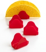 Skip the messy break-up! The perfect place for your favorite fiesta food, these taco props keep shells in one piece, preventing breakage and making it easy to fill each shell to the brim with endless flavors.