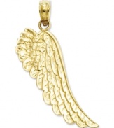 Give the gift of a guardian angel. This pretty and intricate angel wing charm is crafted in 14k gold. Chain not included. Approximate length: 1-1/10 inches. Approximate width: 4/10 inch.