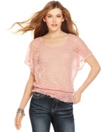 Add instant femininity to your jeans and tank uniform with this gorgeous lace blouson top from Eyeshadow!