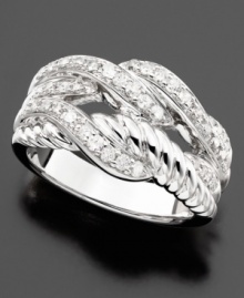 Thickly braided ropes of sterling silver accented with round-cut diamonds (1/2 ct. t.w.) turn up the romance in this fine ring.