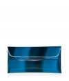 Finish your look on a futuristic note with Jil Sanders ultra unique iridescent envelope clutch - Flap with snap closures, flat silhouette, two front slit pockets - Pair with minimalist separates for a fashion-forward finish