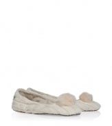 Finish your laid-back look in comfort and style in these ultra-cozy shearling lined ballerinas from UGG Australia - Cable knit upper, wispy pom-pom, shearling lining - Pair with lounge pants and favorite cashmere pullovers