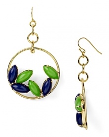 Vibrant bold and green stones are delicately set in these open circle earrings from RJ Graziano. Feminine, flirty, now.