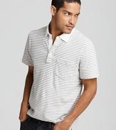 In this casual cool striped polo, rendered in soft, slubby cotton for a textured feel, you'll strike a handsome pose no matter where you go.