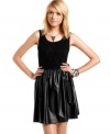 Rock the season's biker-tough trend! BeBop's classic, a-line dress is made modern by a faux-leather skirt.