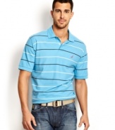 Add a pop of color to your wardrobe with a striped Nautica polo shirt.