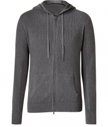 Casual hoodie jacket in a grey cotton blend - Classic hoodie cut, slim, sporty with long sleeves, zipper and slanted pockets - Stylish stripe lining - A fave basic for leisure, sports, clubs - All-arounder, suitable for all casual looks, whether with sport pants, jeans or chinos