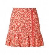 Get garden party-ready in this ultra-chic floral skirt from Marc by Marc Jacobs - Fitted silhouette, exposed front zipper, ruffle hem, all-over floral print - Pair with a tie-neck blouse, platform heels, and a statement clutch