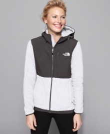 Lightweight yet cozy, the Denali jacket can be zipped into other North Face outerwear or can be worn on its own. An attached, fleece-lined hood offers extra warmth.