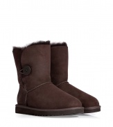 A stylish twist on a venerable classic, the Ugg Australia Bailey Button boot is a welcome addition to your cold weather casual wardrobe - Crafted from twin-faced sheepskin and featuring exposed seams, reinforced heel, traction outsole and signature Ugg label - Wooden button and elastic band closure - Fleece-lined for superior warmth and comfort - Traditional mid-calf height - Truly versatile, perfect for pairing with everything from skinny jeans to yoga pants to miniskirts