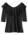 An everyday tee by Aqua gets a lofty update with a graceful v-neck tee and a flouncy ruffle trim.